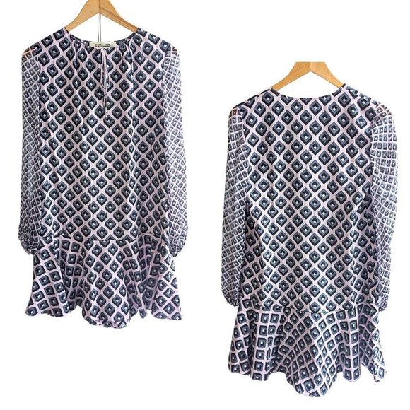 DIANE VON FURSTENBERG Purple Gray Keyhole Geometric Drop Waist Mini Dress Sz 0 - Picture 7 of 10